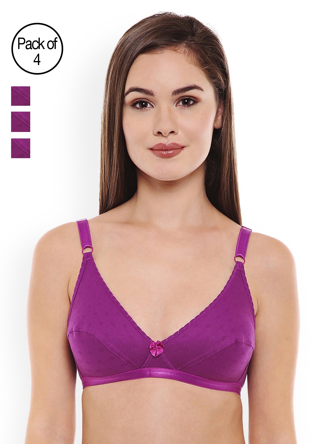 

BODYCARE Pack of 4 Purple Solid Non-Wired Non-Padded Everyday Bras E1507D