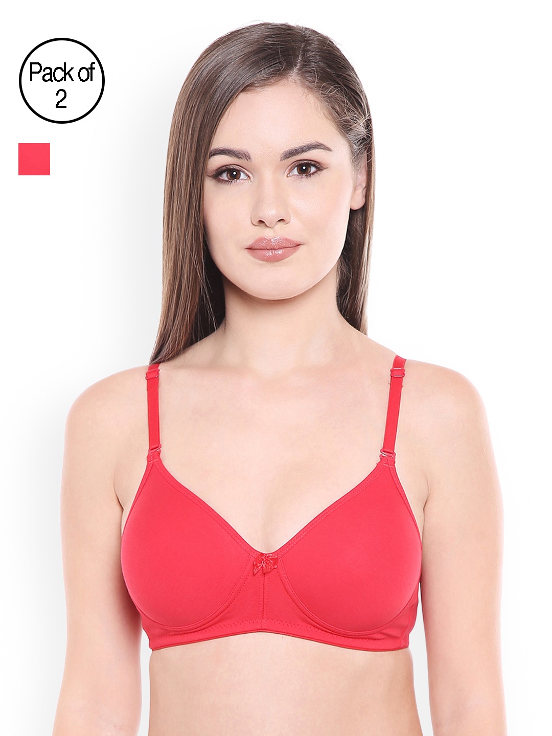 

Bodycare Pack of 2 Red Solid Non-Wired Lightly Padded T-shirt Bras E6588RED