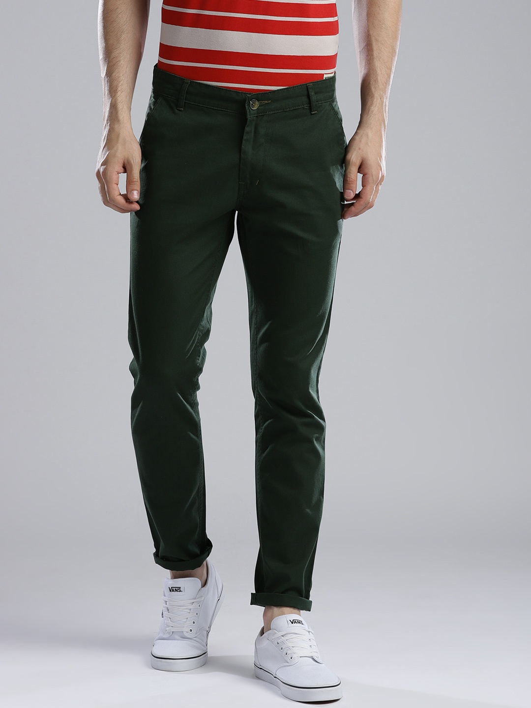 

Hubberholme Men Green Tapered Fit Solid Regular Trousers