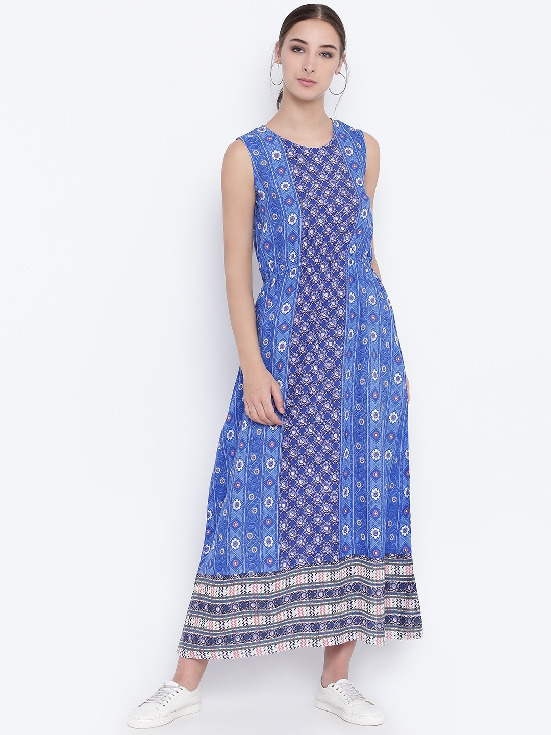 

Bronz Women Blue Printed Maxi Dress