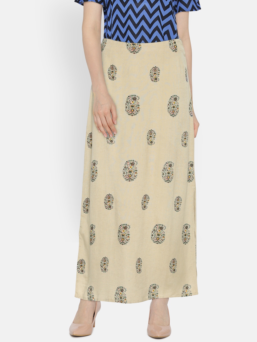 

Bronz Women Beige Ethnic Printed Maxi A-Line Skirt