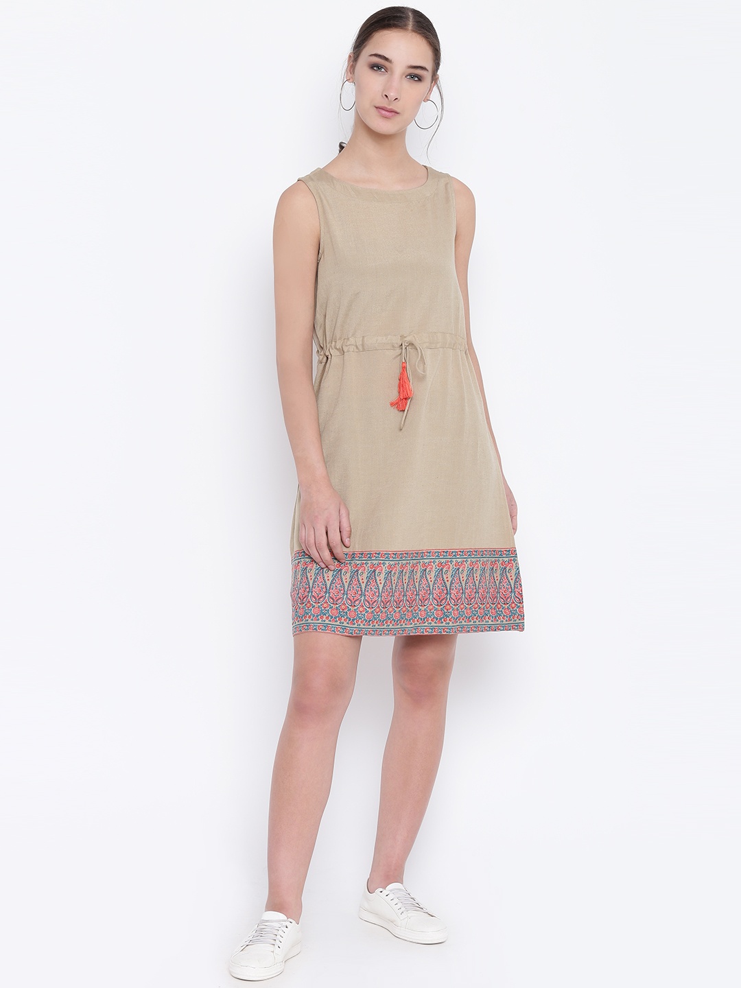 

Bronz Women Beige Solid A-Line Dress