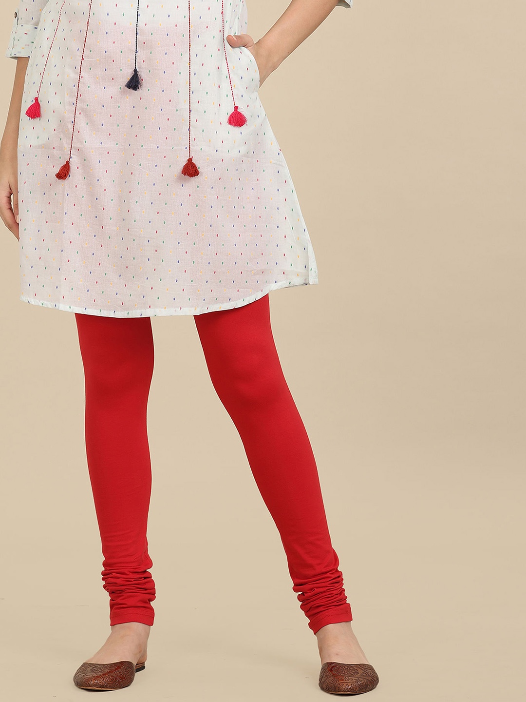 

Karigari Women Red Churidar Leggings