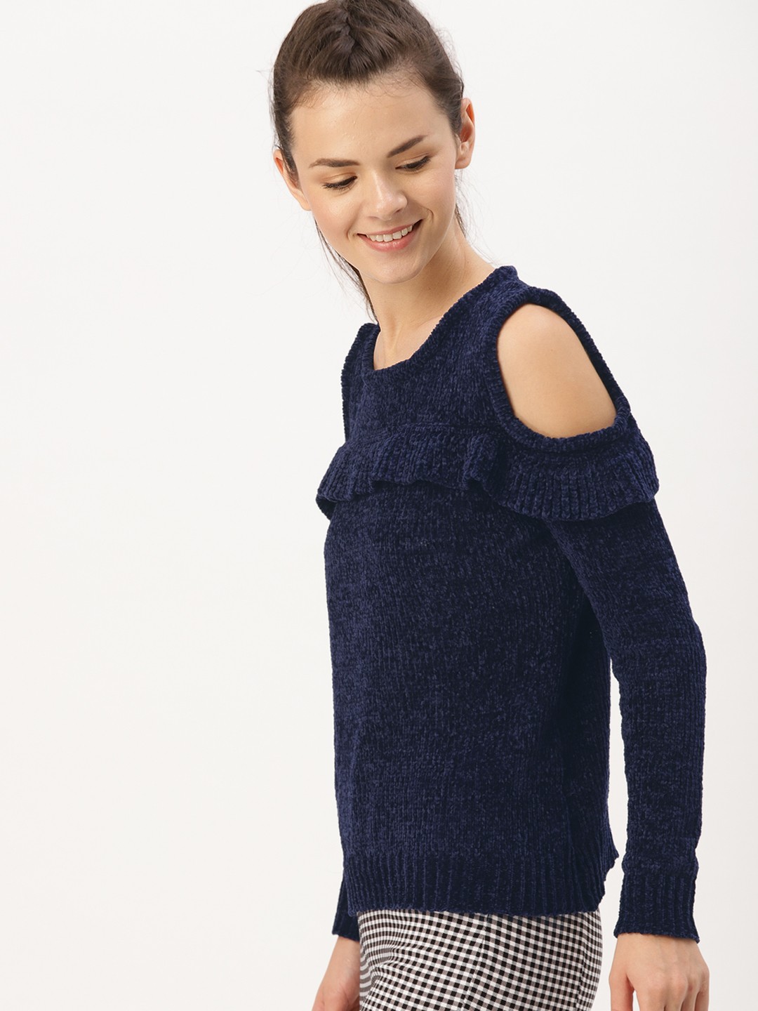 

DressBerry Women Navy Blue Cold-Shoulder Pullover
