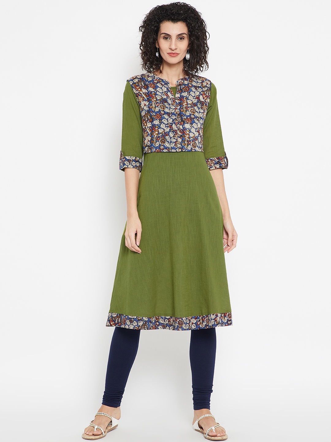 

Anahi Women Olive Green Solid A-Line Kurta