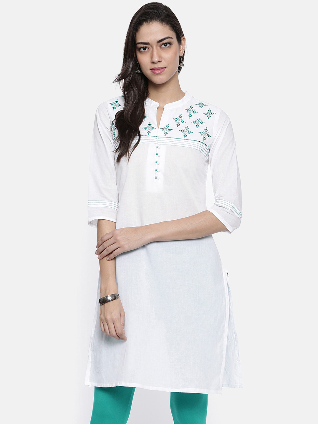

Karigari Women White Yoke Design Straight Kurta