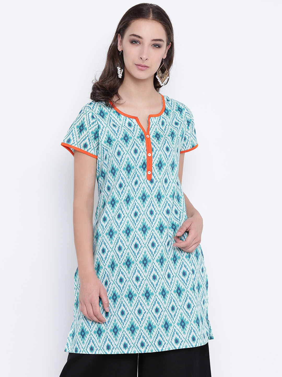 

Karigari Women Green & White Printed Straight Kurta