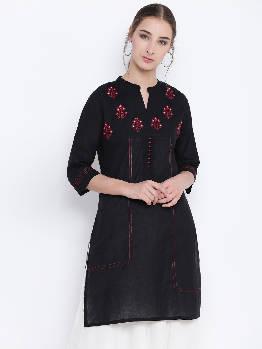 

Karigari Women Black Yoke Design Straight Kurta