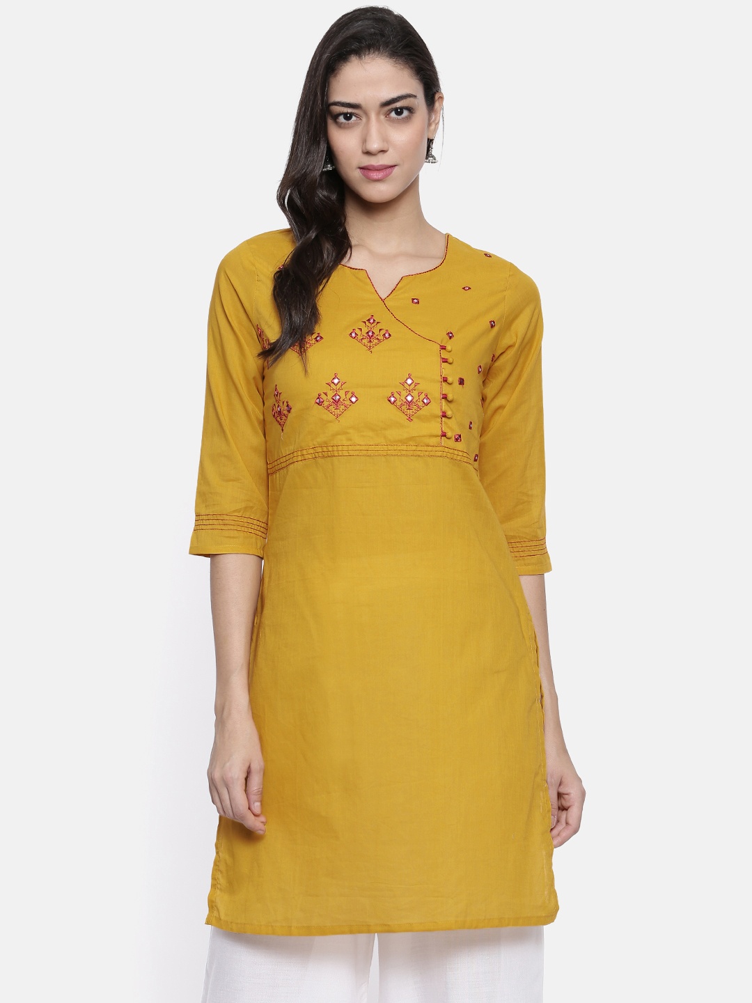 

Karigari Women Mustard Yellow Solid A-Line Kurta