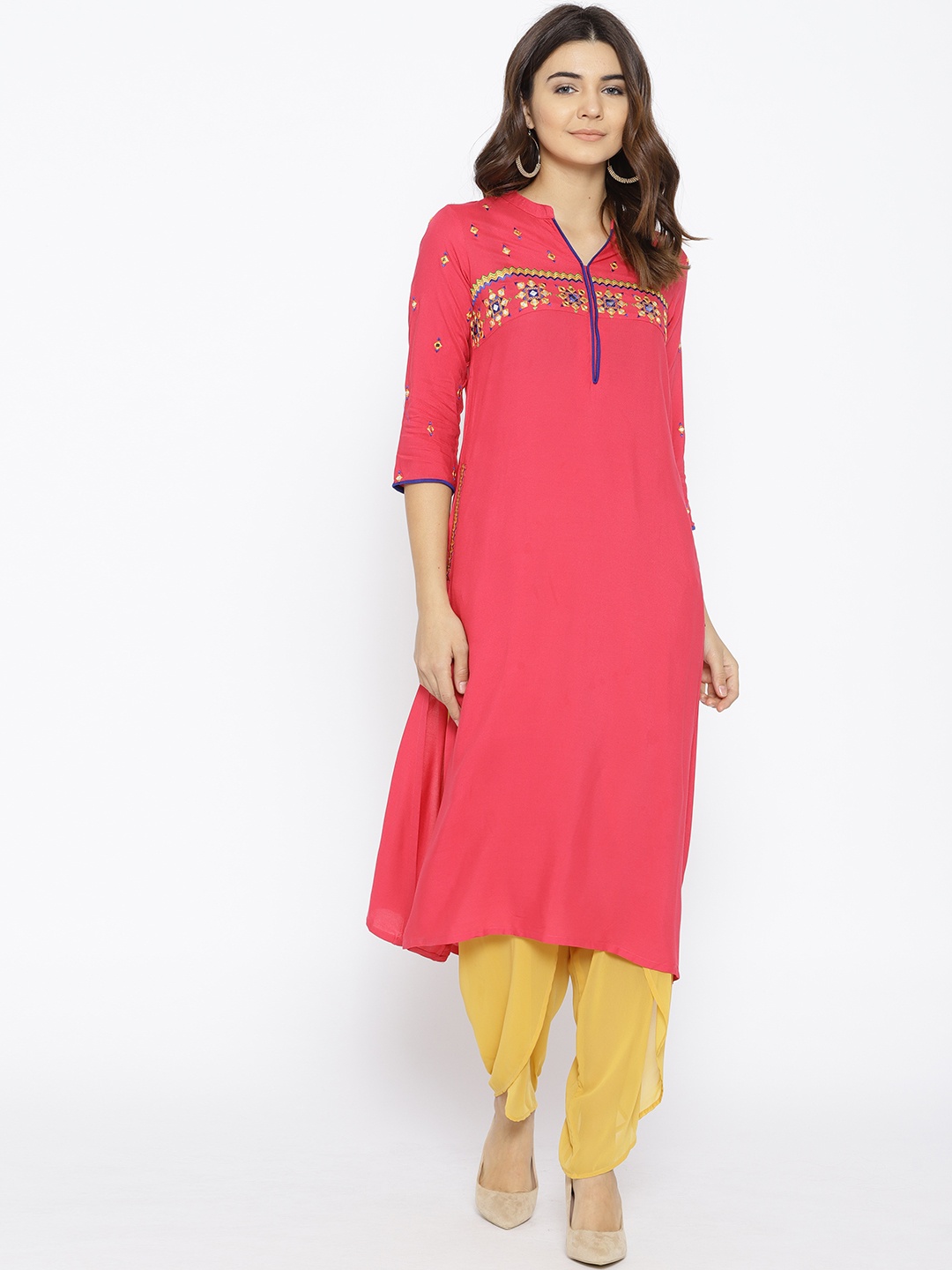 

Anahi Women Pink Woven Design A-Line Kurta