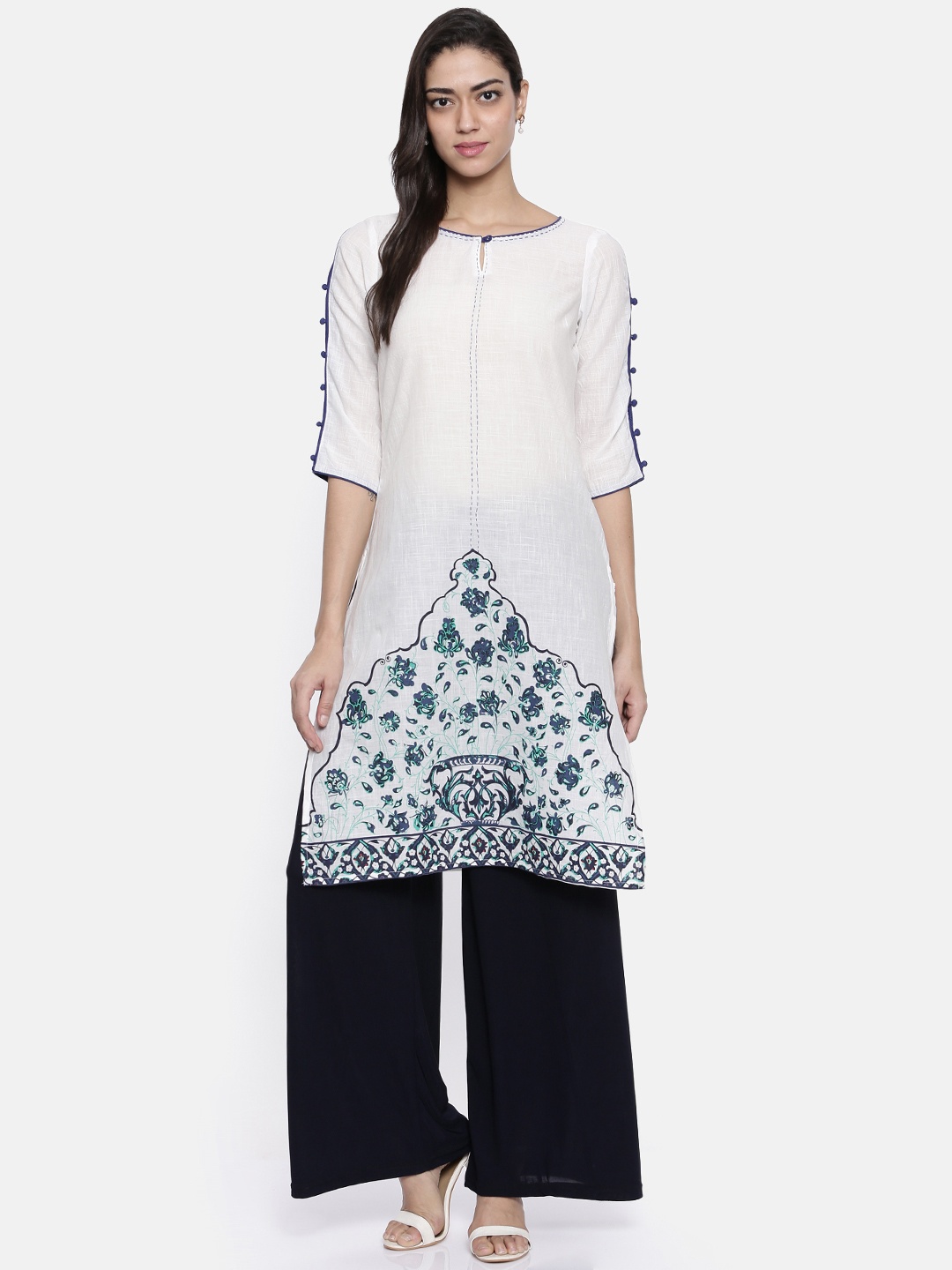 

Karigari Women White Printed Straight Kurta