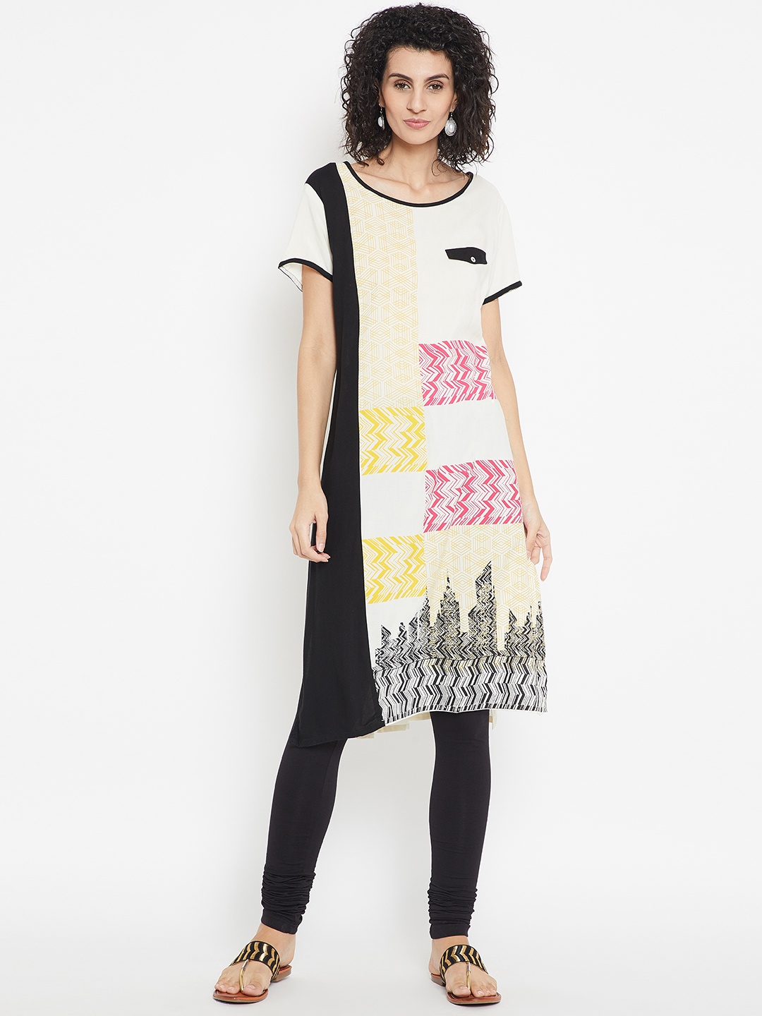 

Karigari Women Off-White & Black Printed Straight Kurta