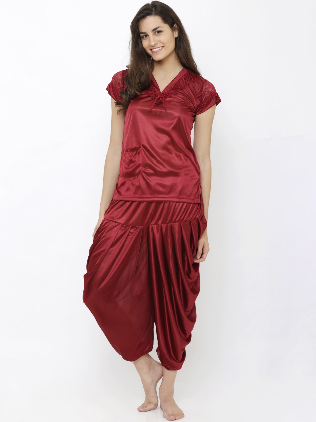 

Pretty Awesome Women Maroon Solid Night suit PTASXL34