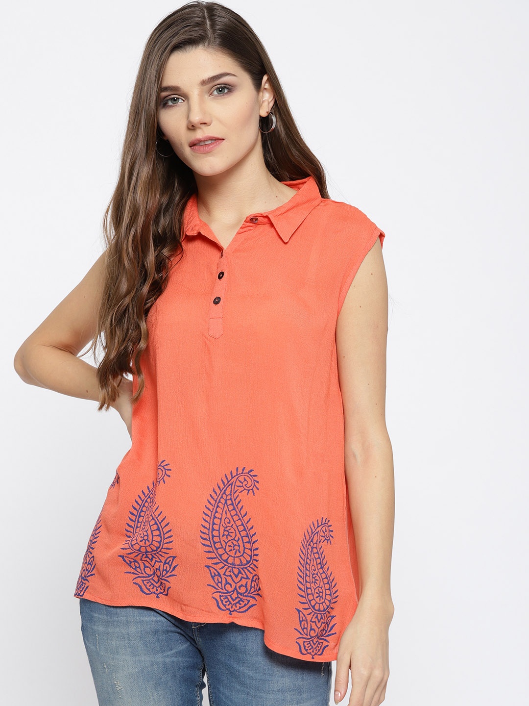 

Bronz Women Coral Printed Shirt Style Top