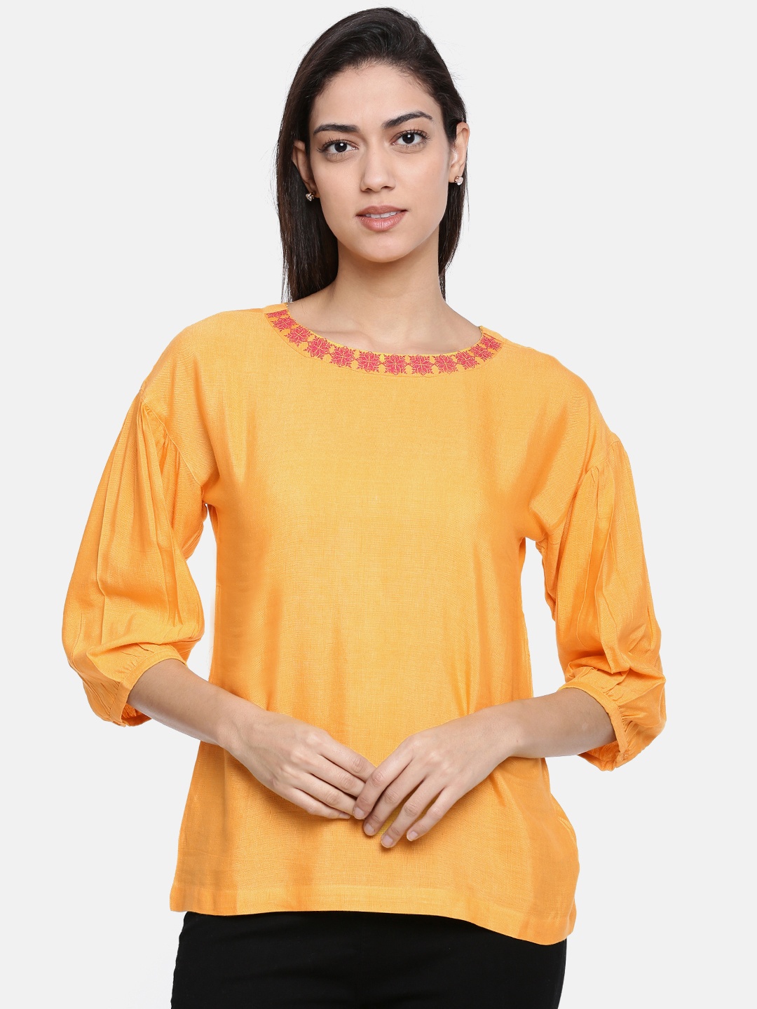 

Bronz Women Mustard Yellow Solid Top