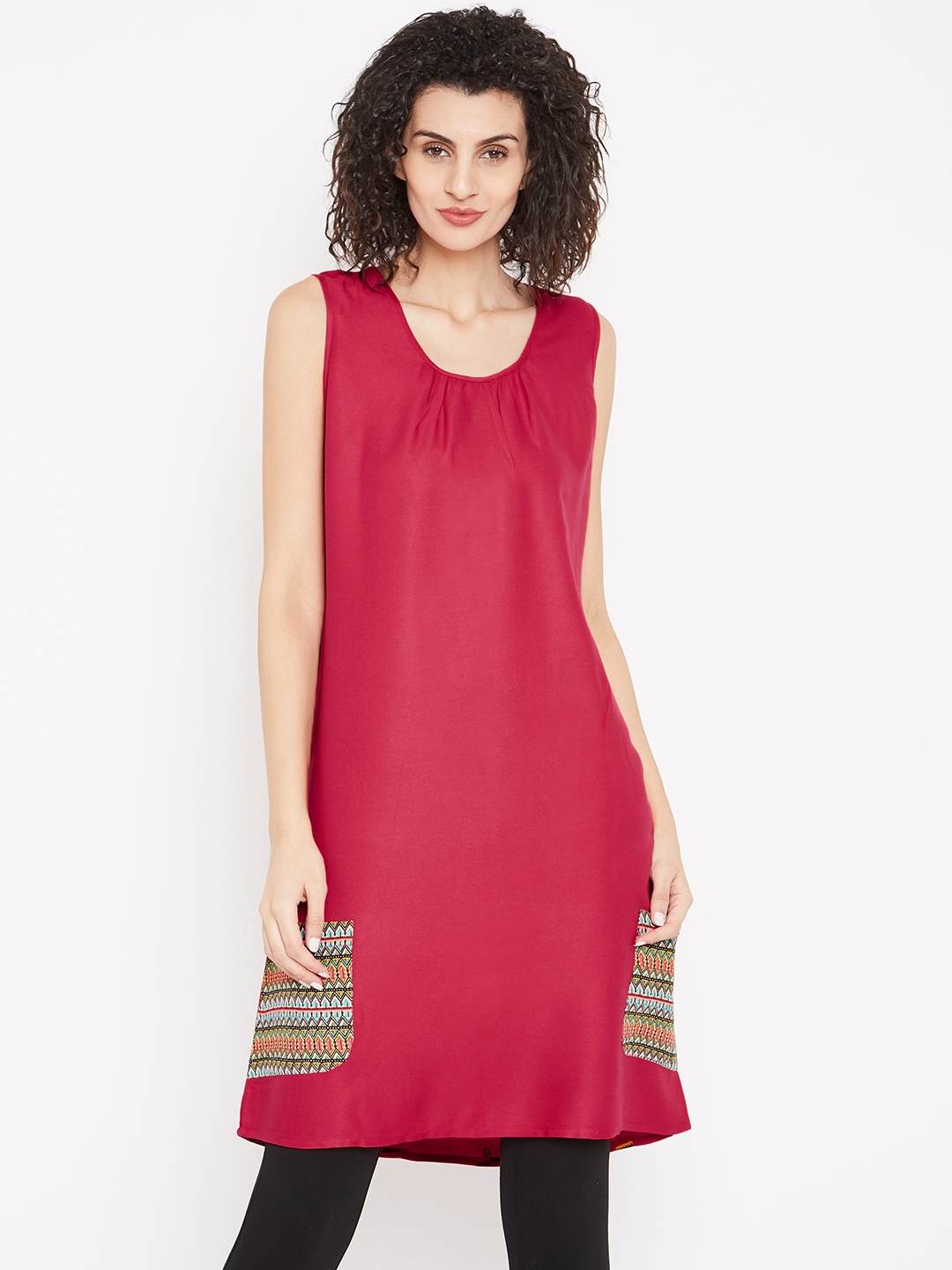 

Bronz Red Solid Tunic with Printed Detail