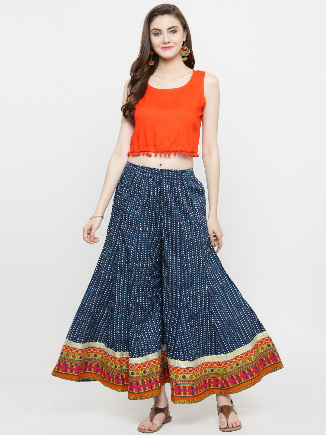 

Varanga Women Orange & Blue Solid Top with Palazzos