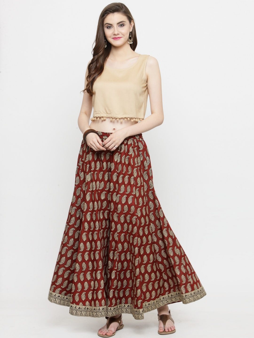 

Varanga Women Beige Solid Top with Palazzos