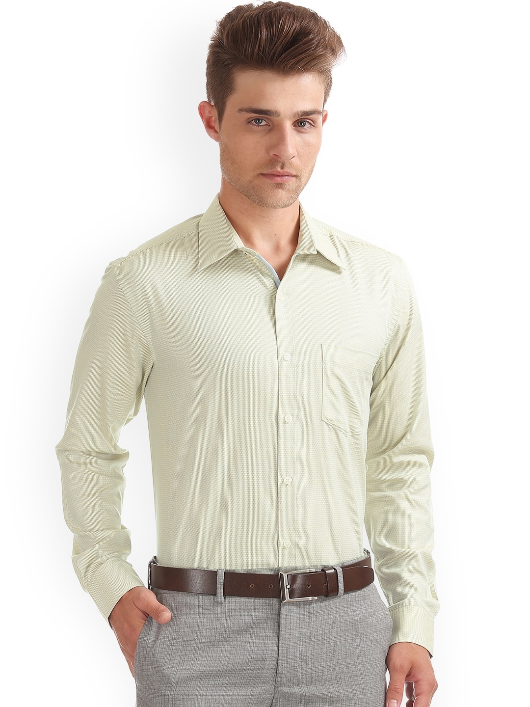 

Excalibur Men Green Regular Fit Self Design Formal Shirt