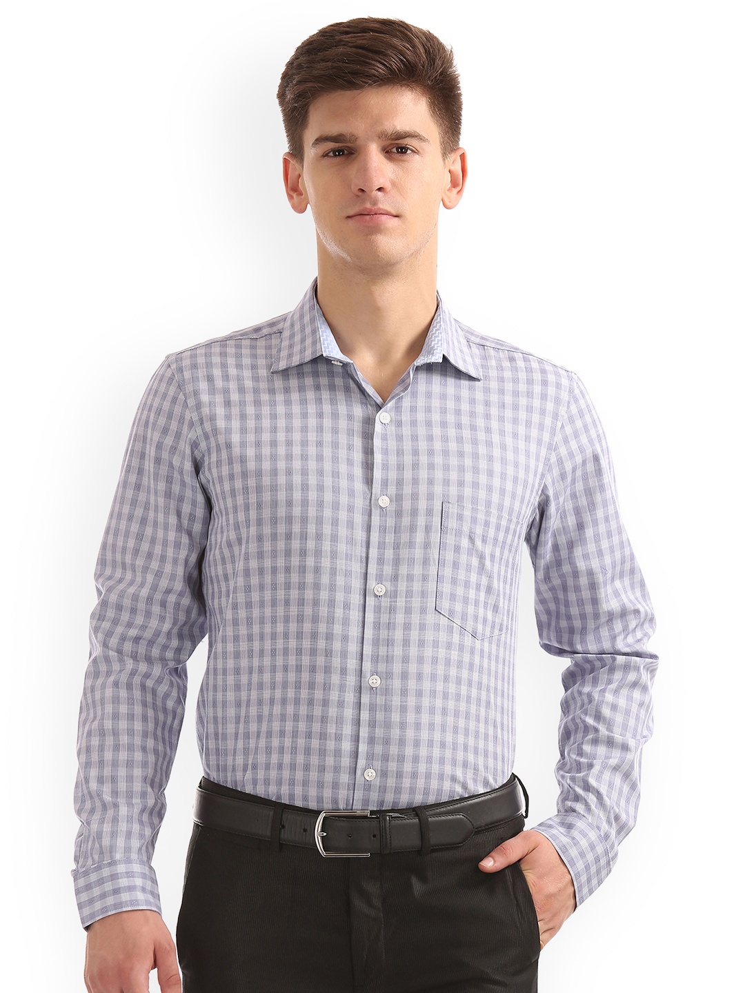 

Excalibur Men Lavender Slim Fit Checked Formal Shirt