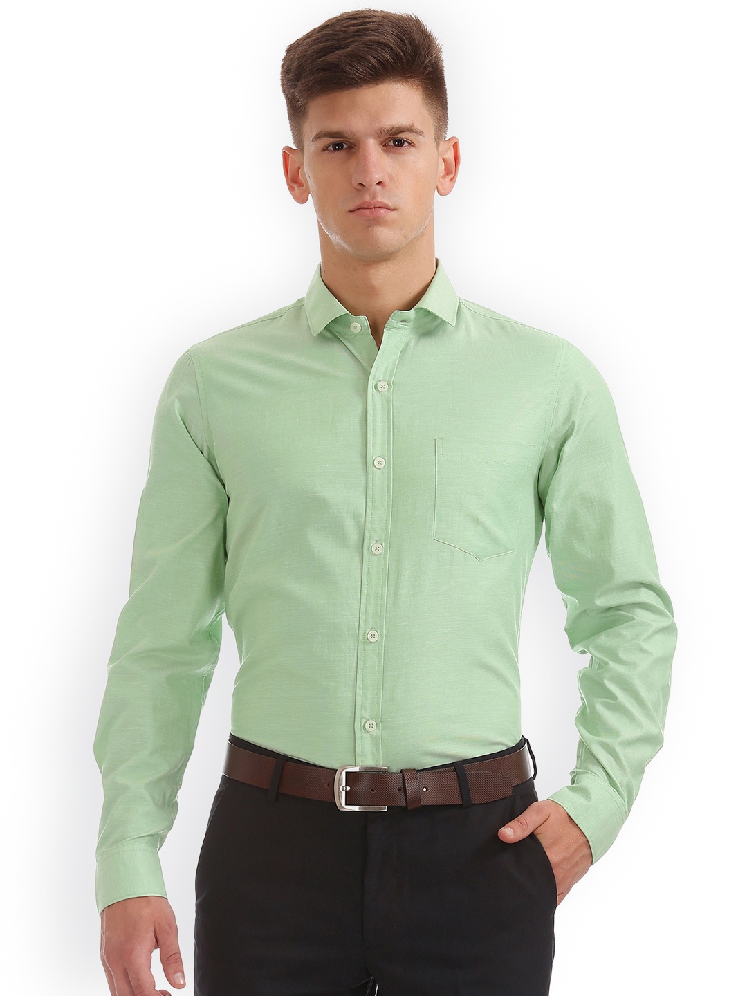 

Excalibur Men Green Slim Fit Solid Formal Shirt