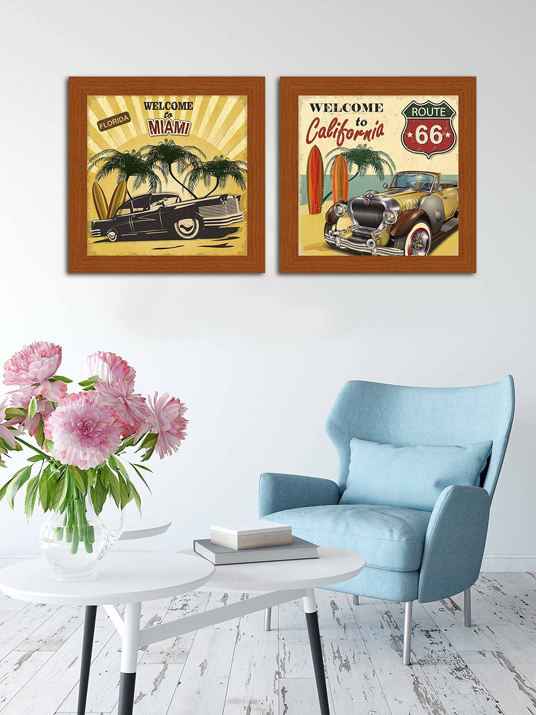 

Wall Art Brown & Black Set of 2 Vintage US Car Wall Decor Art