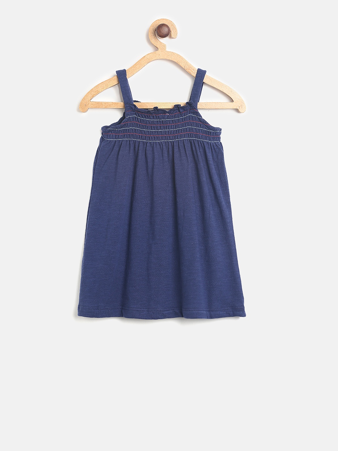 

MINI KLUB Girls Navy Blue Solid A-Line Pure Cotton Top