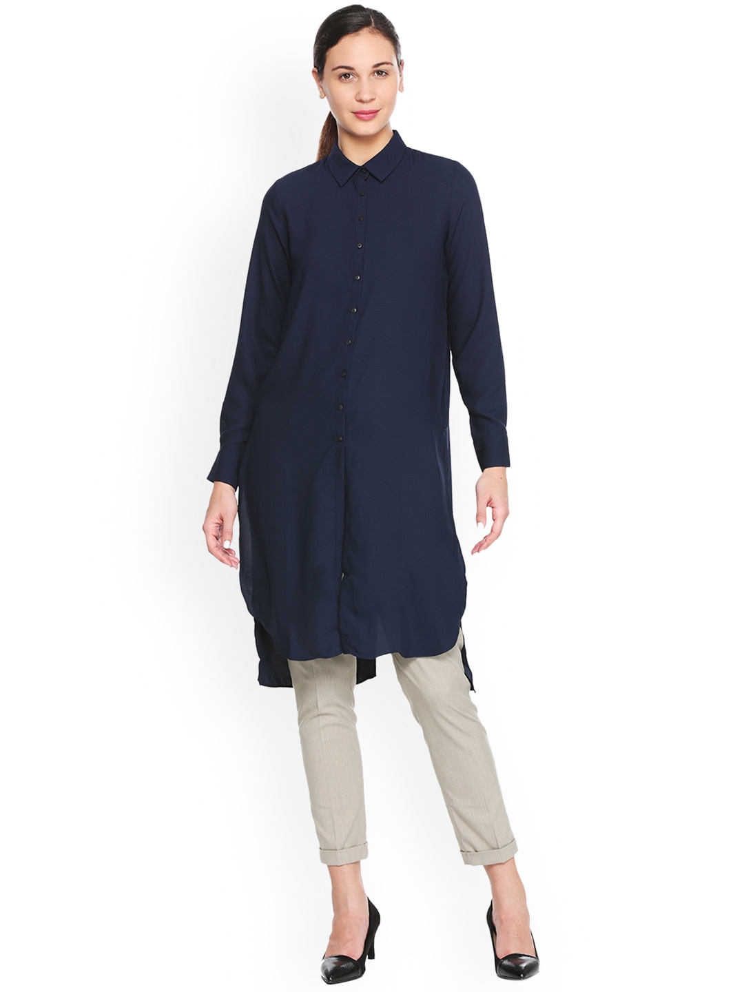 

Van Heusen Woman Women Navy Blue Solid Shirt Dress