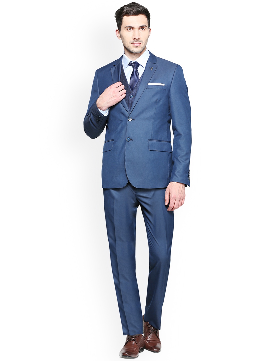 

Van Heusen Men Blue Self Design Slim Fit Three-Piece Suit