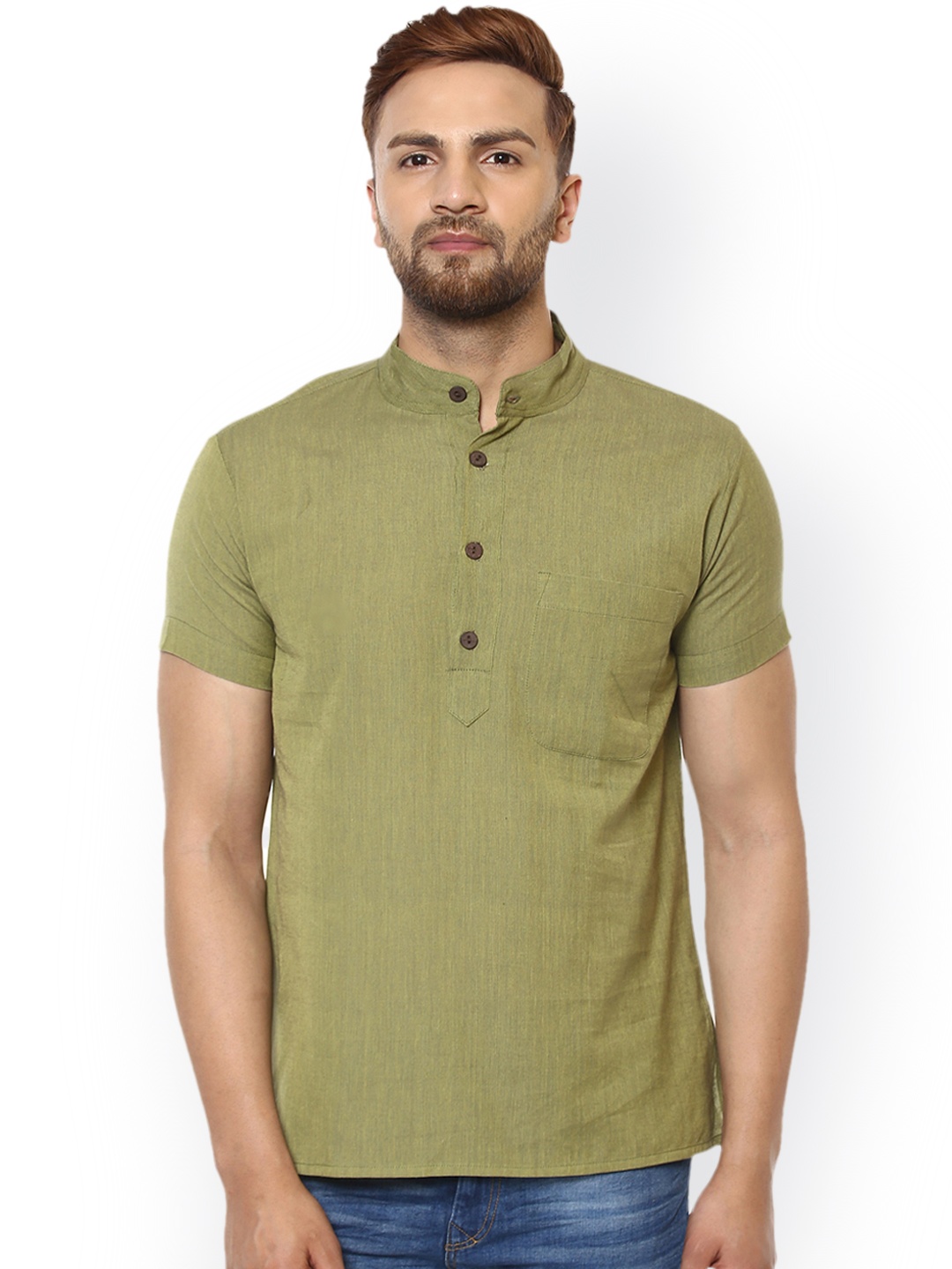 

Abhiyuthan Men Green Solid Straight Kurta