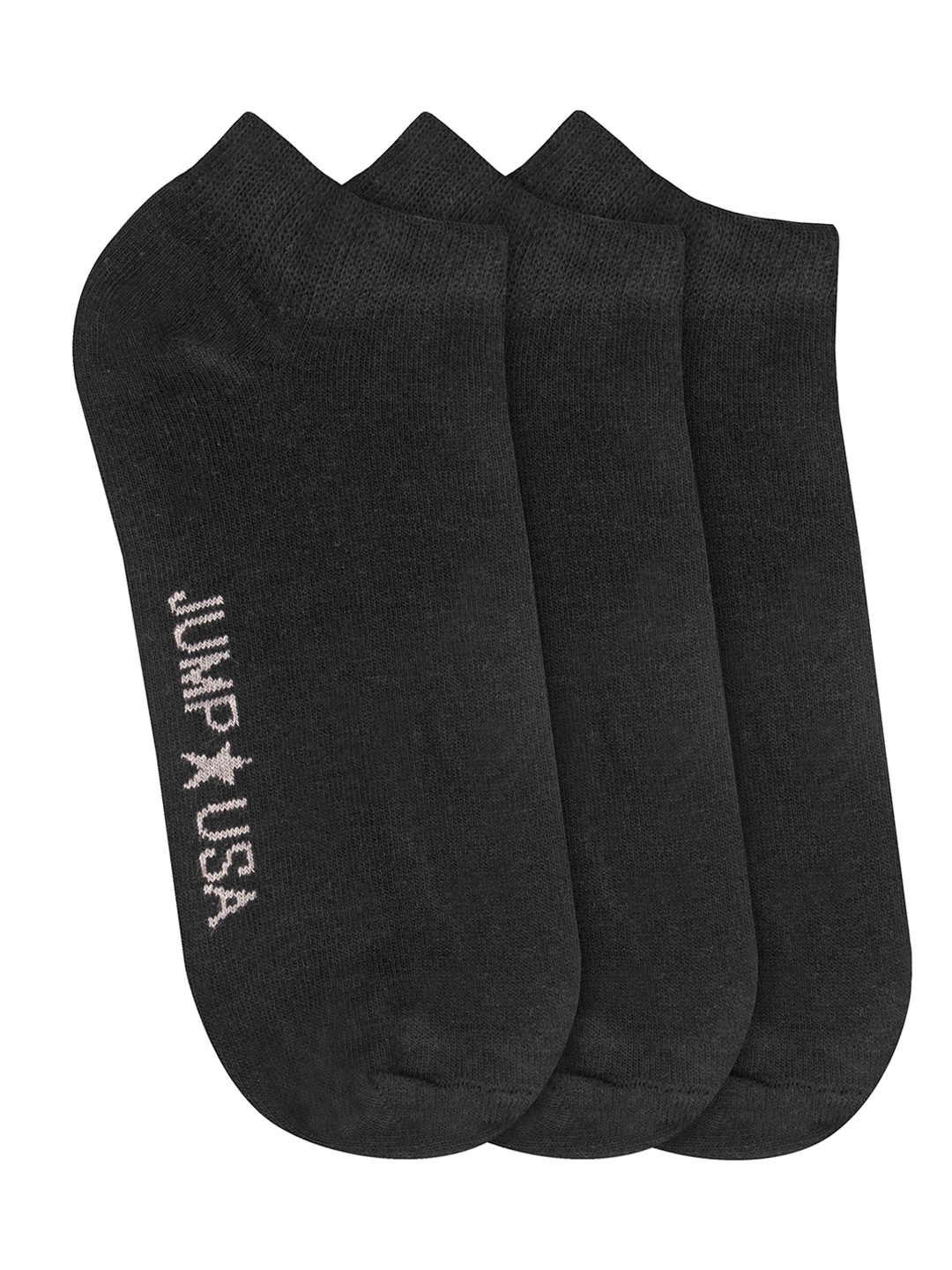 

JUMP USA Men Pack of 3 Solid Ankle-Length Socks, Black