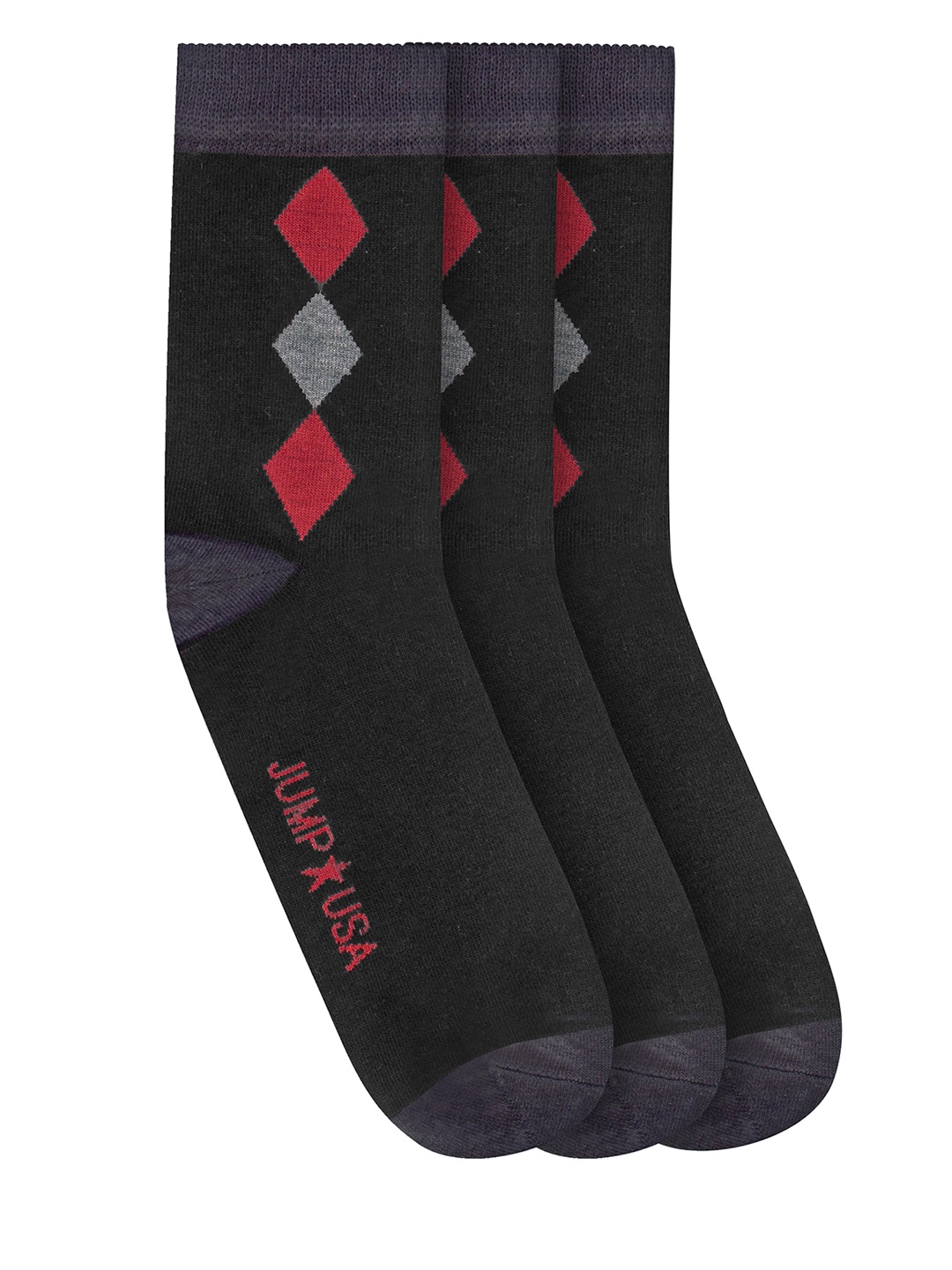 

JUMP USA Men Pack of 3 Patterned Above Ankle-Length Socks, Black