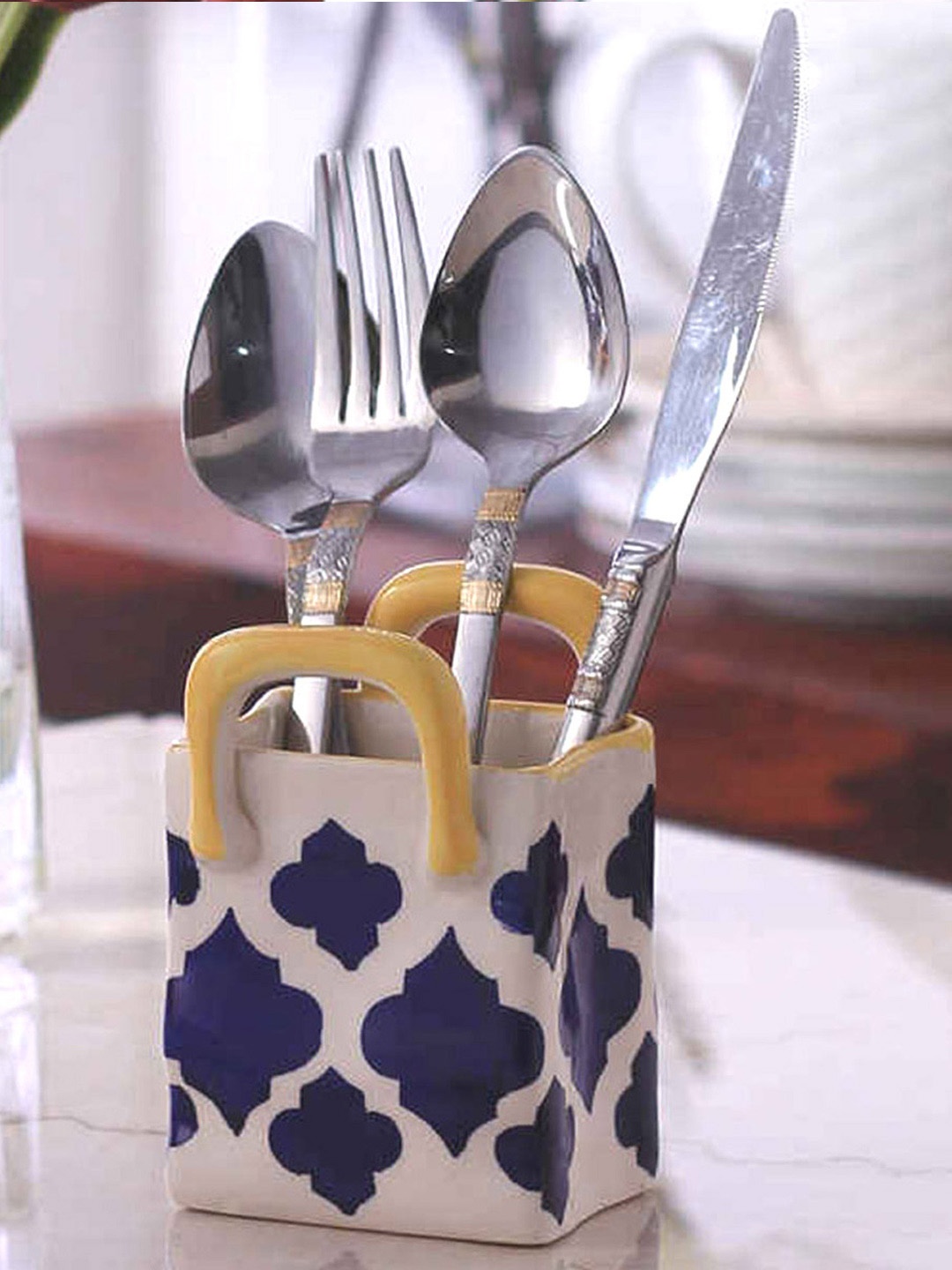 

VarEesha Off-White Printed Ceramic Cutlery Holder