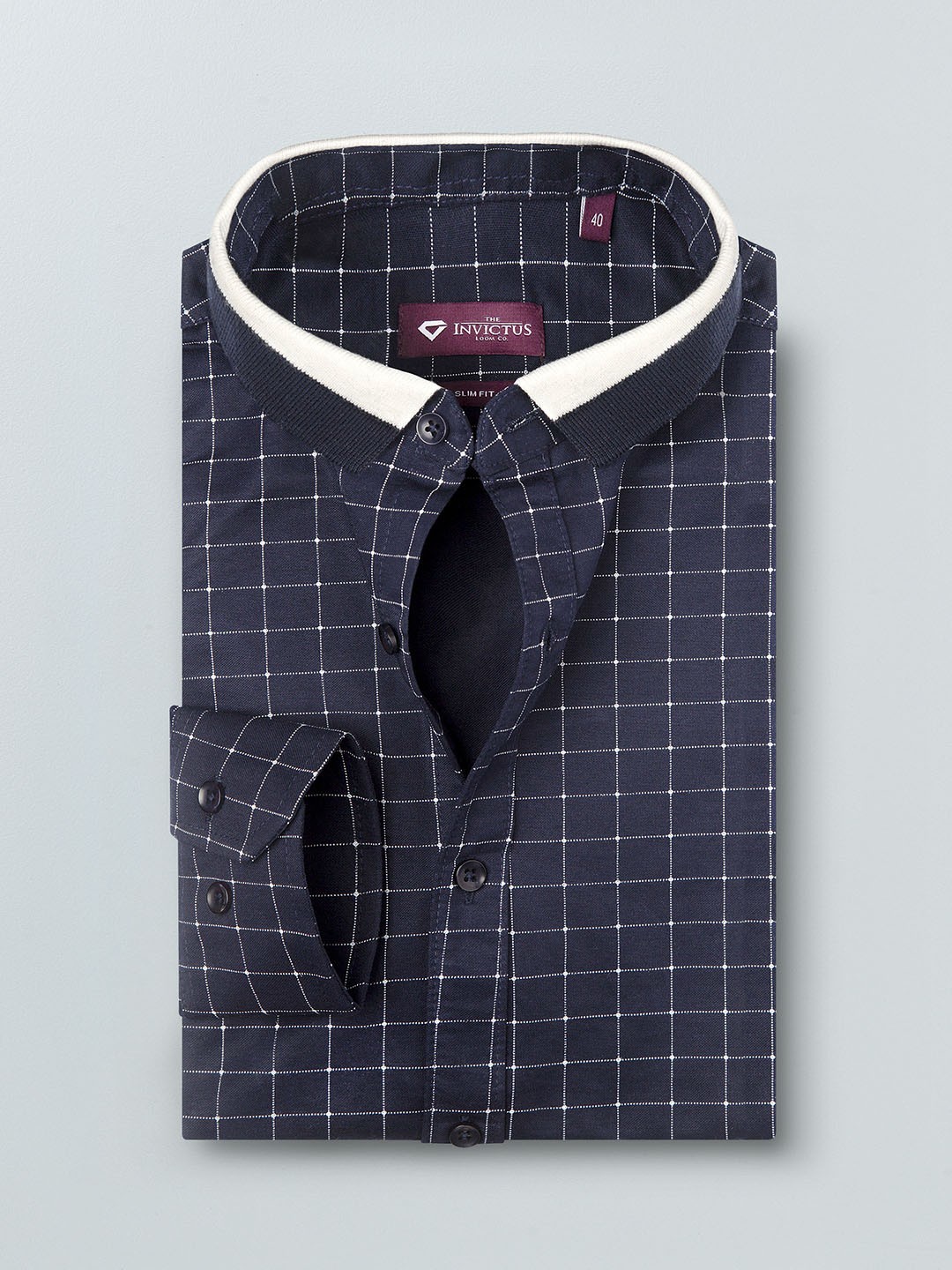 

INVICTUS Men Navy Blue Slim Fit Knitted Checked Casual Shirt