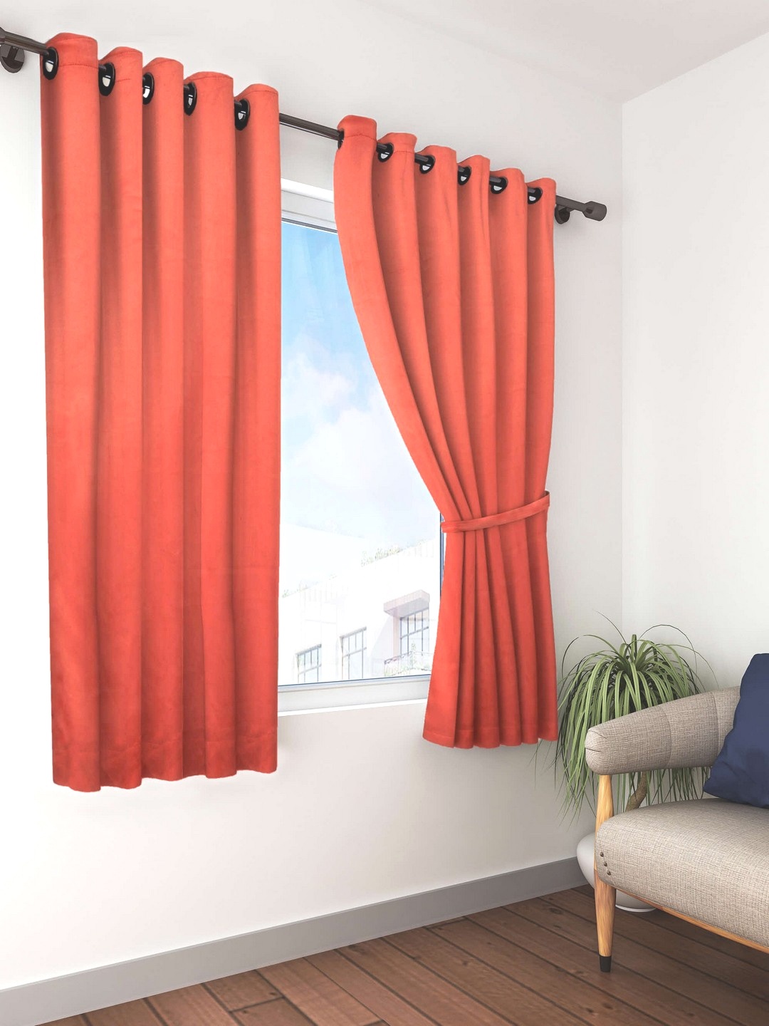 

BIANCA Rust Solid Set of 2 Window Curtains