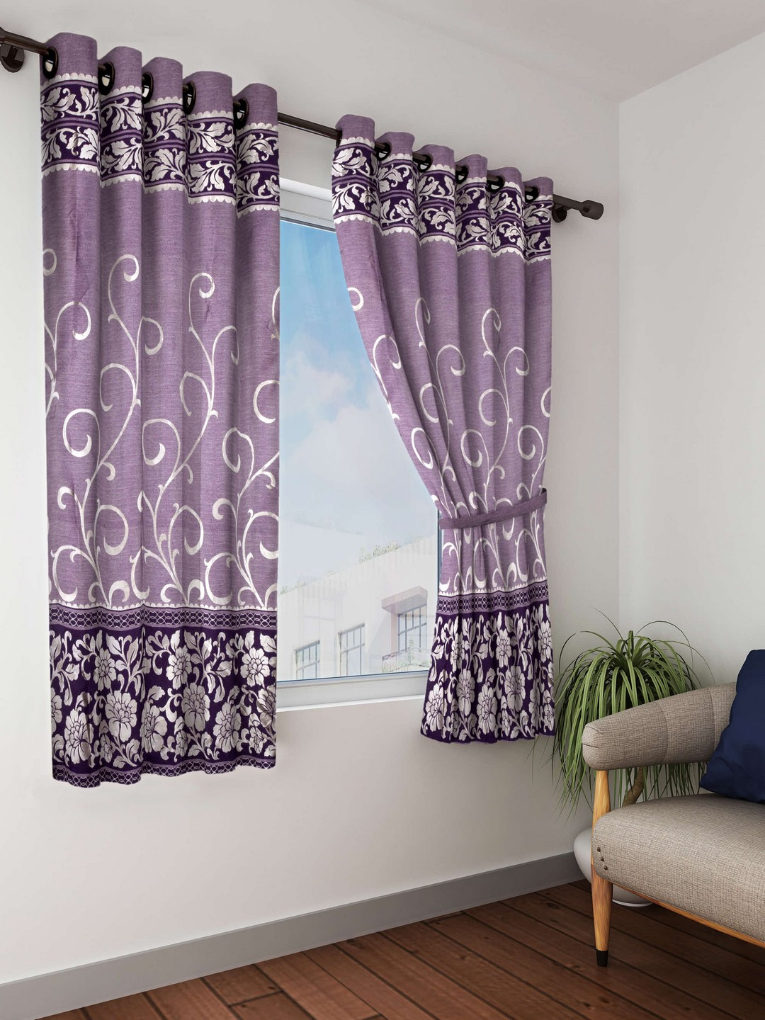 

BIANCA Blue Printed Set of 2 Window Curtains, Purple
