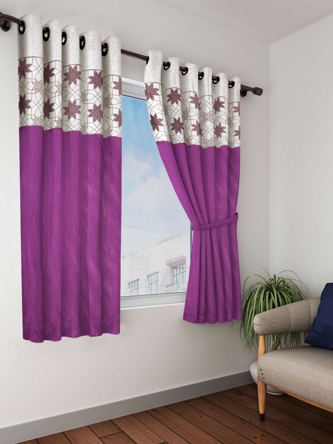 

BIANCA Purple Printed Set of 2 Window Curtains