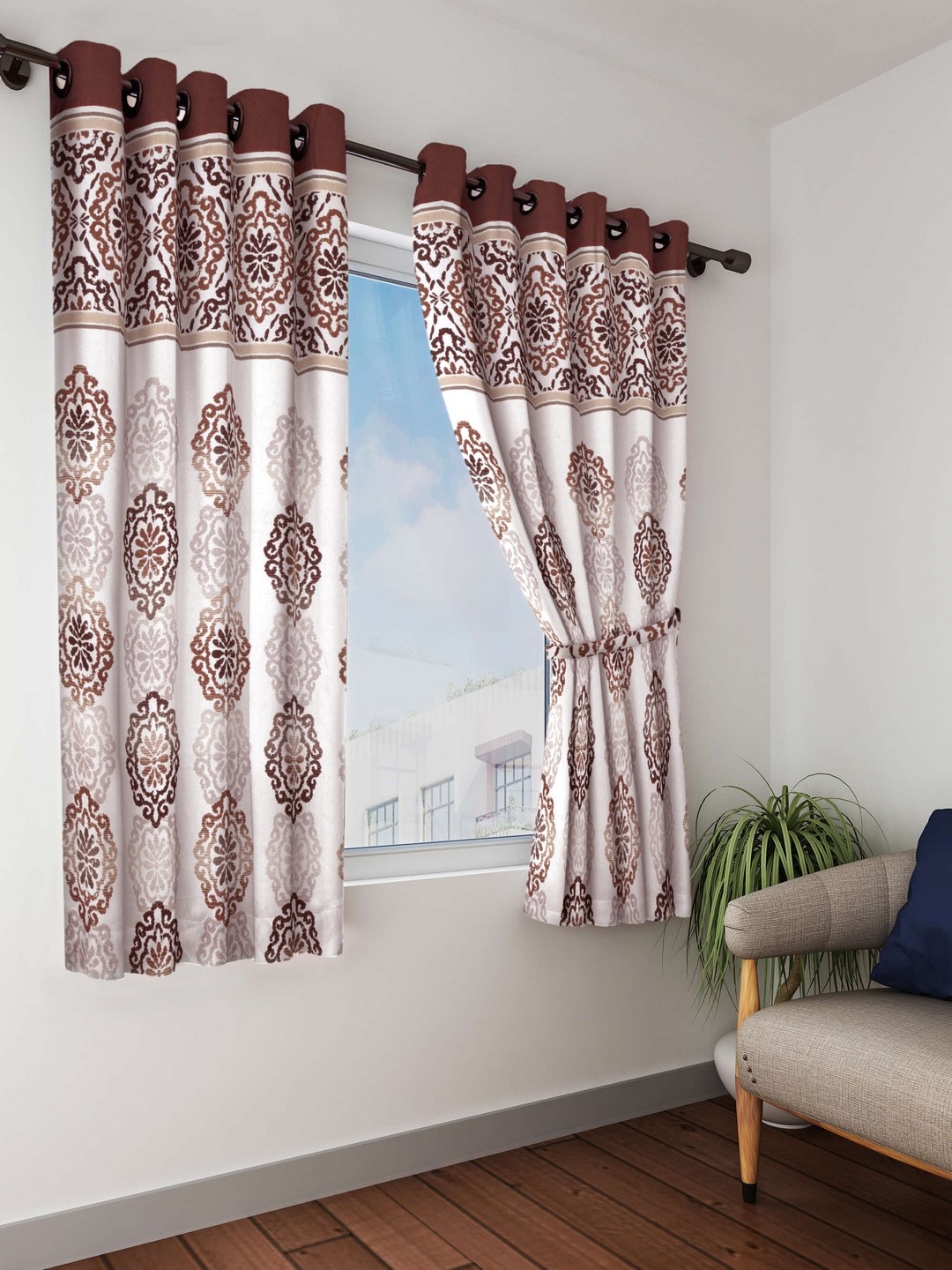 

BIANCA Coffee Brown Printed Set of 2 Window Curtains