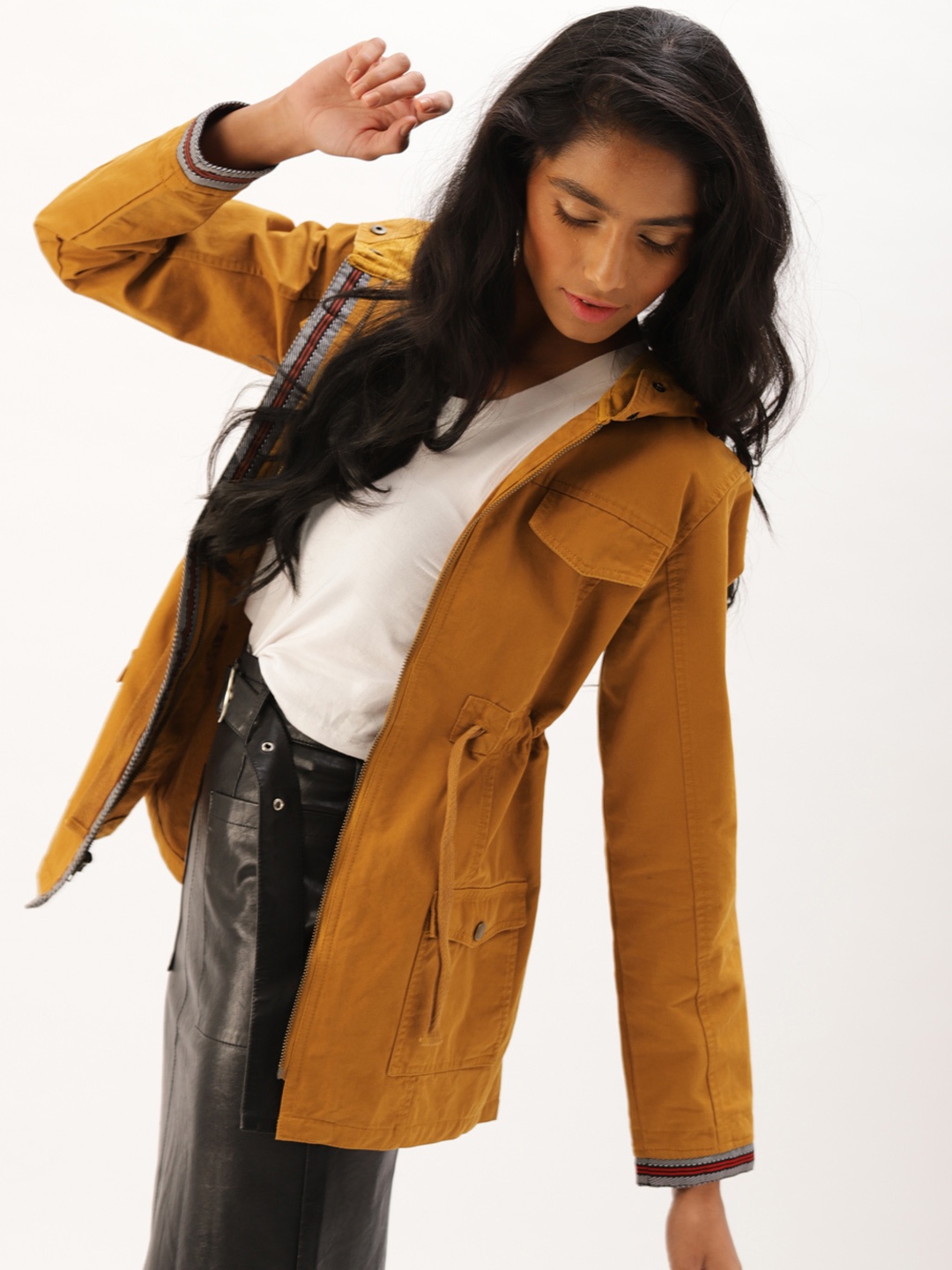 

DressBerry Women Mustard Yellow Solid Parka Jacket
