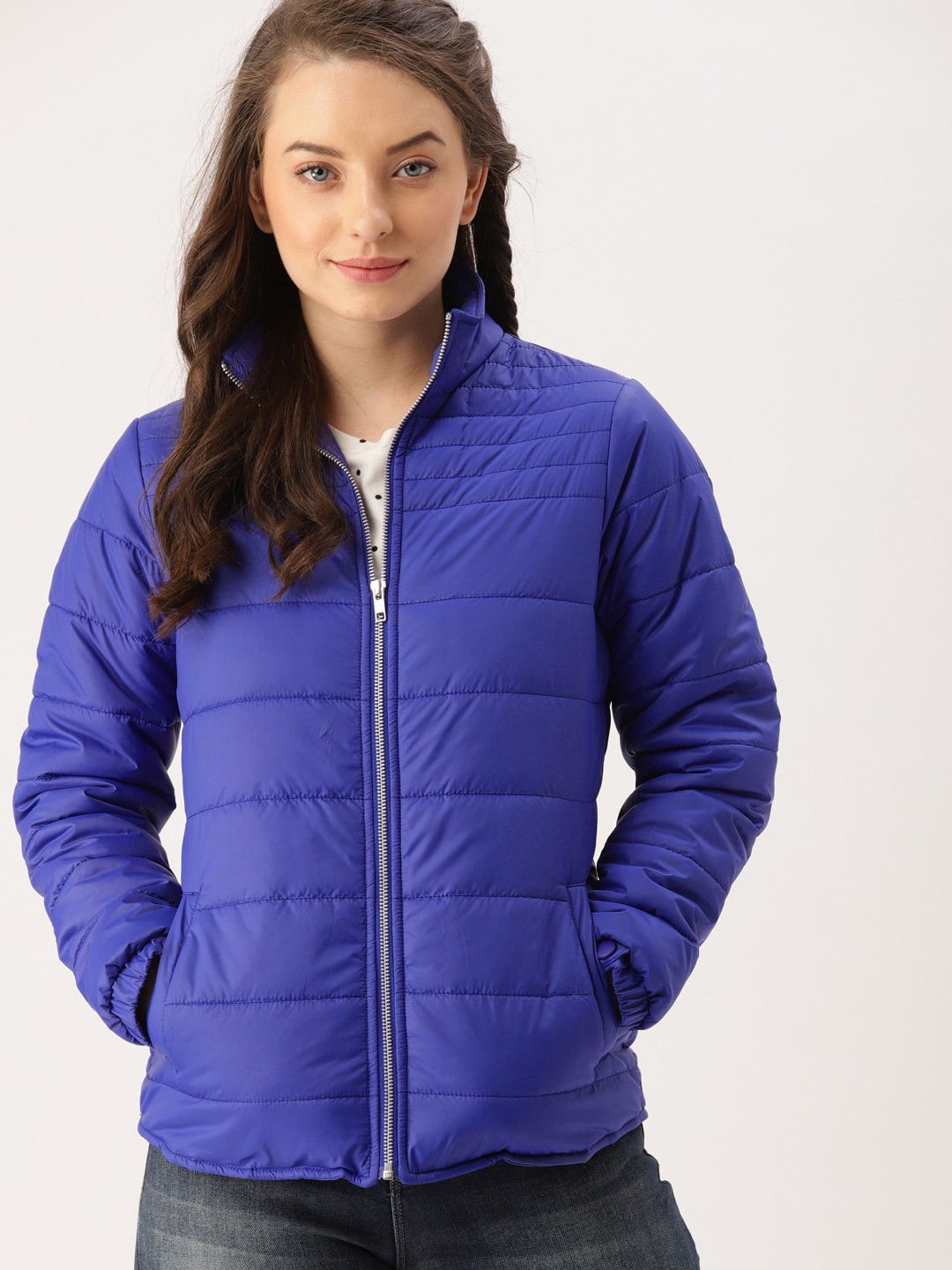 

DressBerry Women Blue Solid Padded Jacket