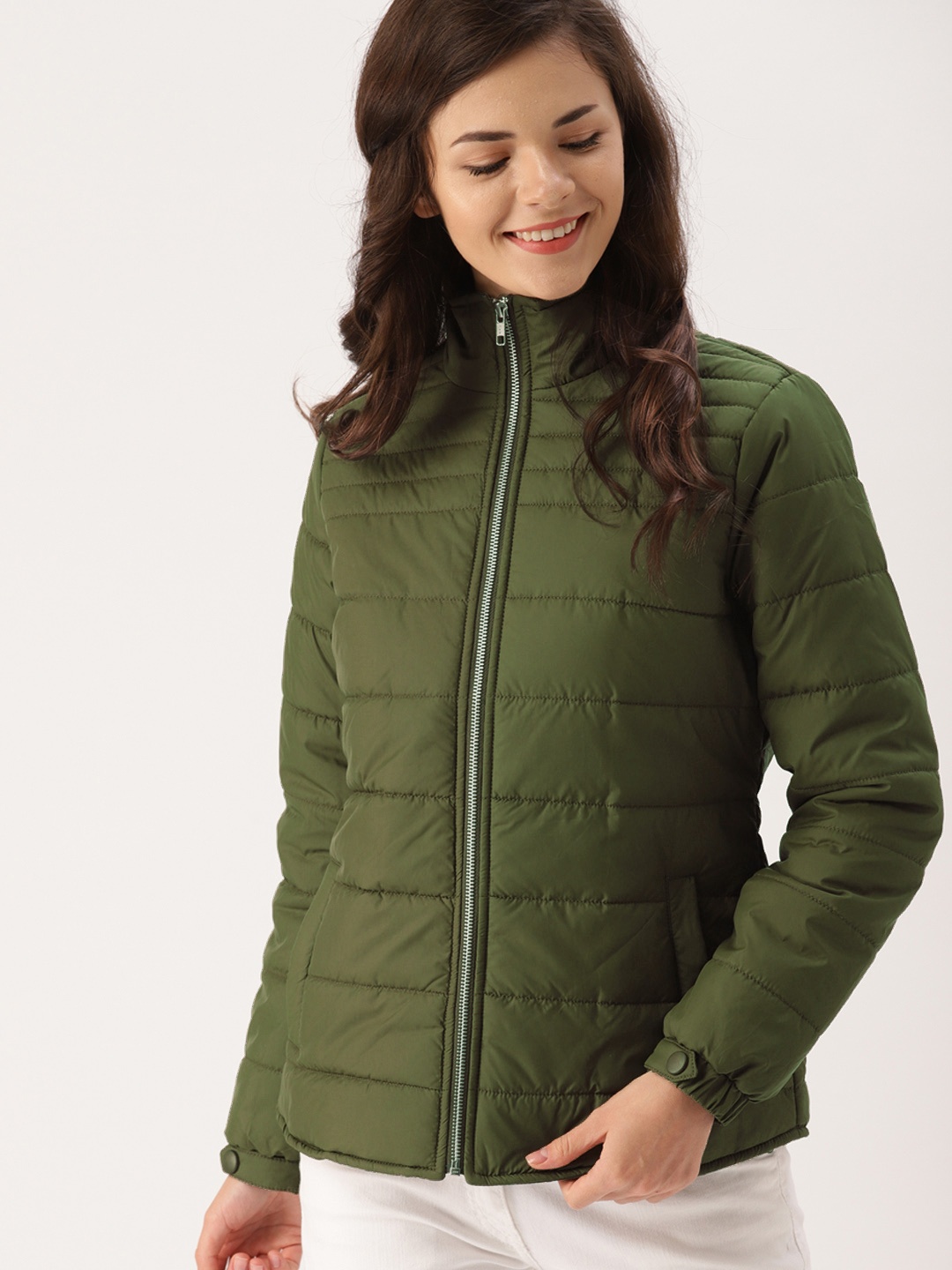 

DressBerry Women Olive Green Solid Padded Jacket
