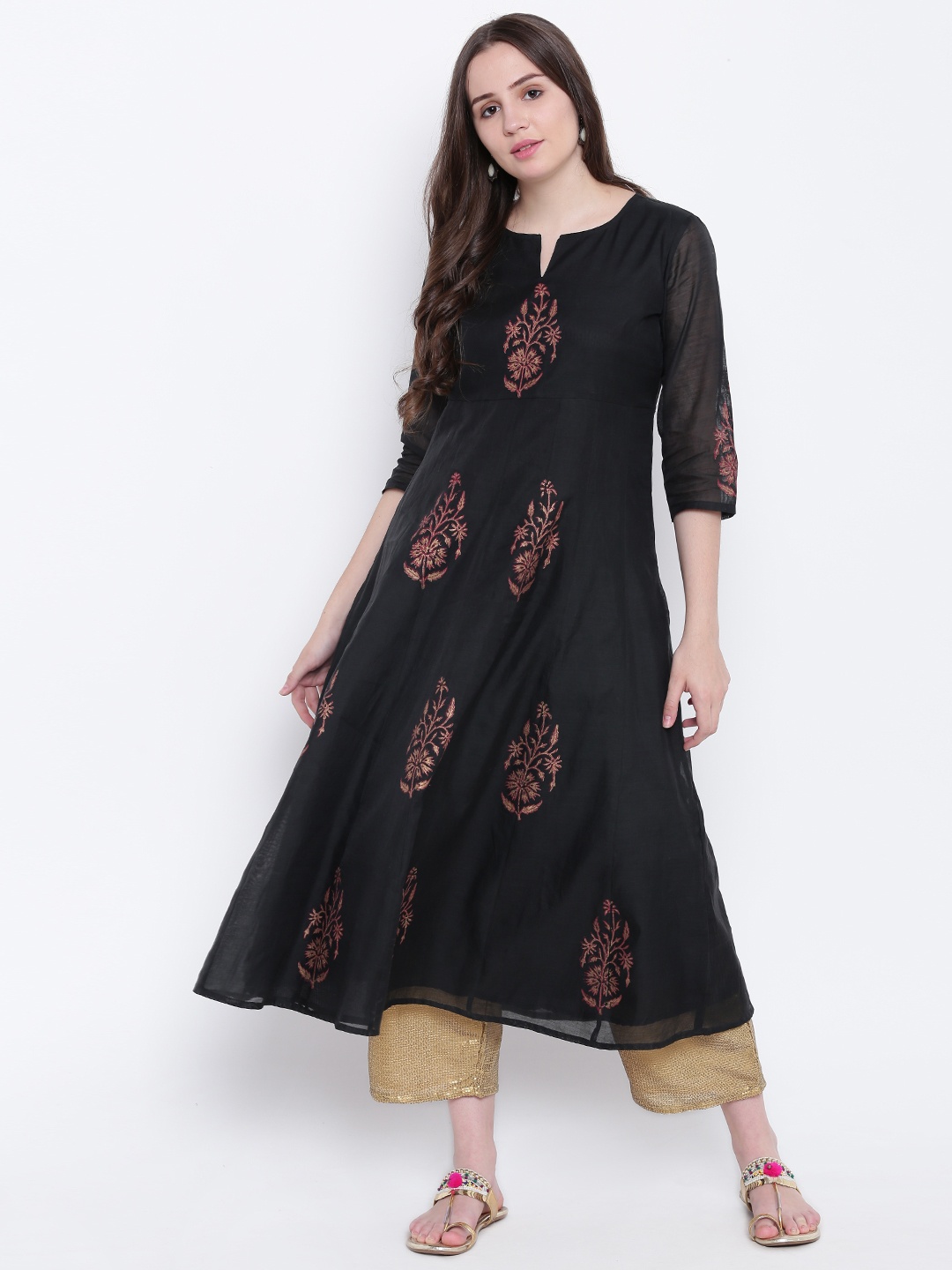 

Shakumbhari Women Black Printed Anarkali Kurta