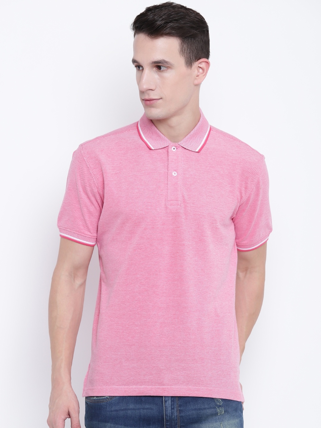 

Wills Lifestyle Men Pink Solid Polo Collar T-shirt