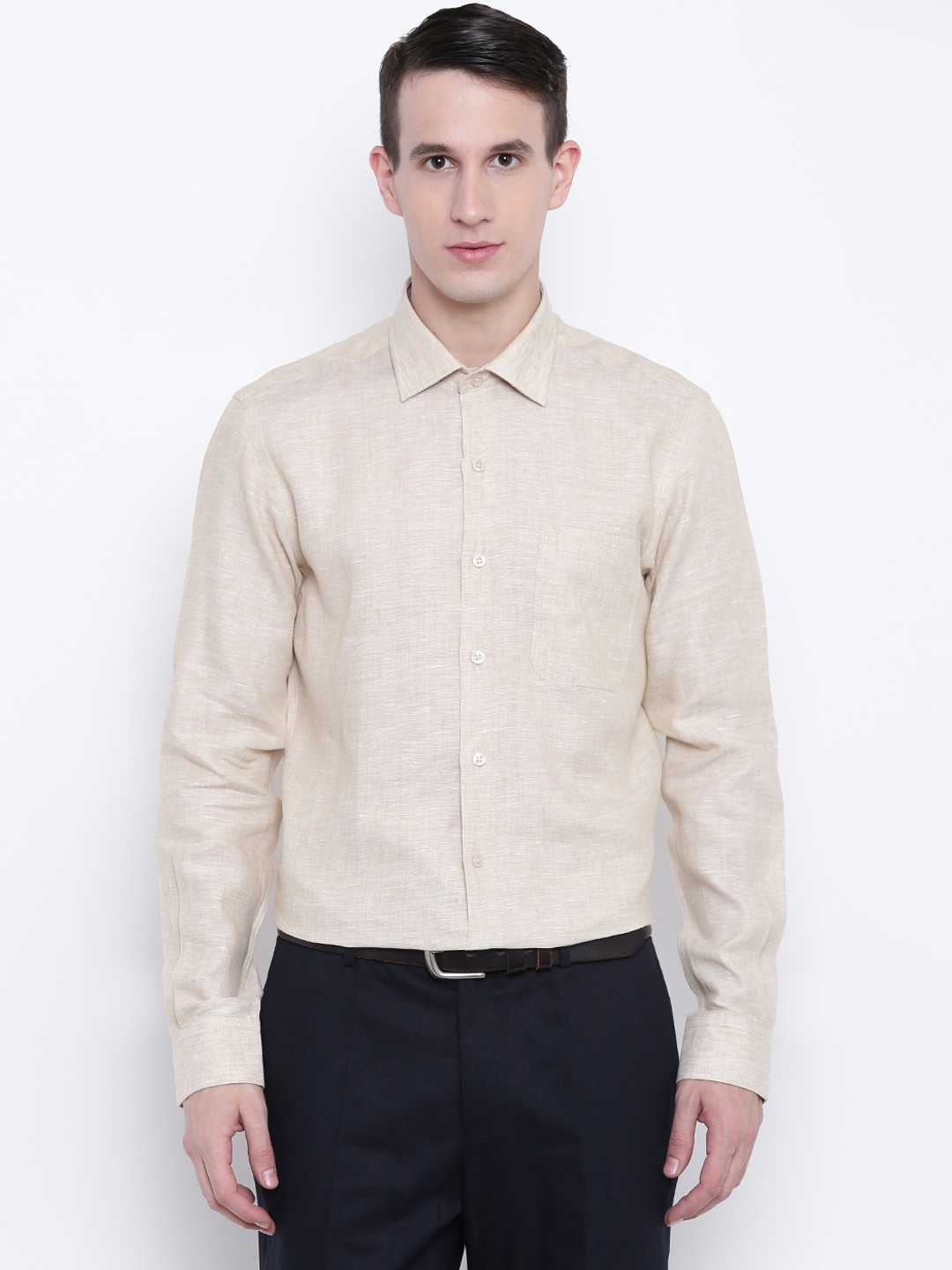 

Wills Lifestyle Men Beige Slim Fit Linen Semiformal Shirt