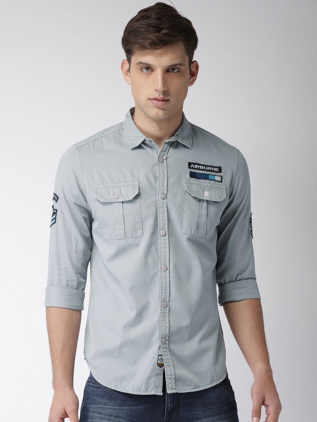 

LOCOMOTIVE Men Grey Slim Fit Casual Shirt