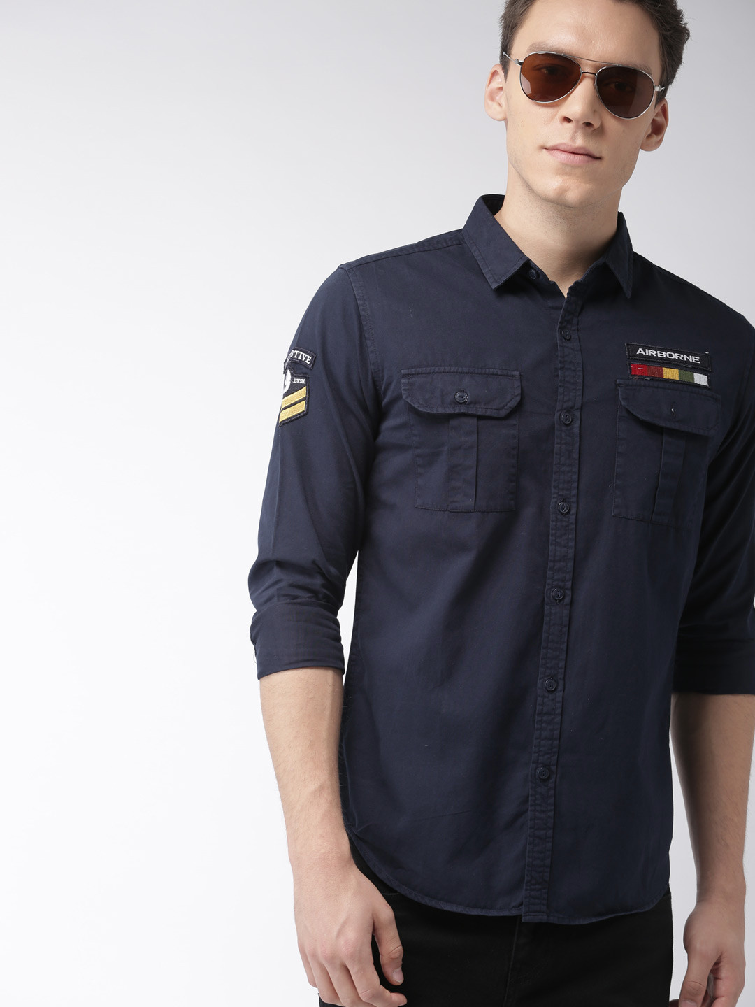 

LOCOMOTIVE Men Navy Blue Slim Fit Solid Casual Shirt
