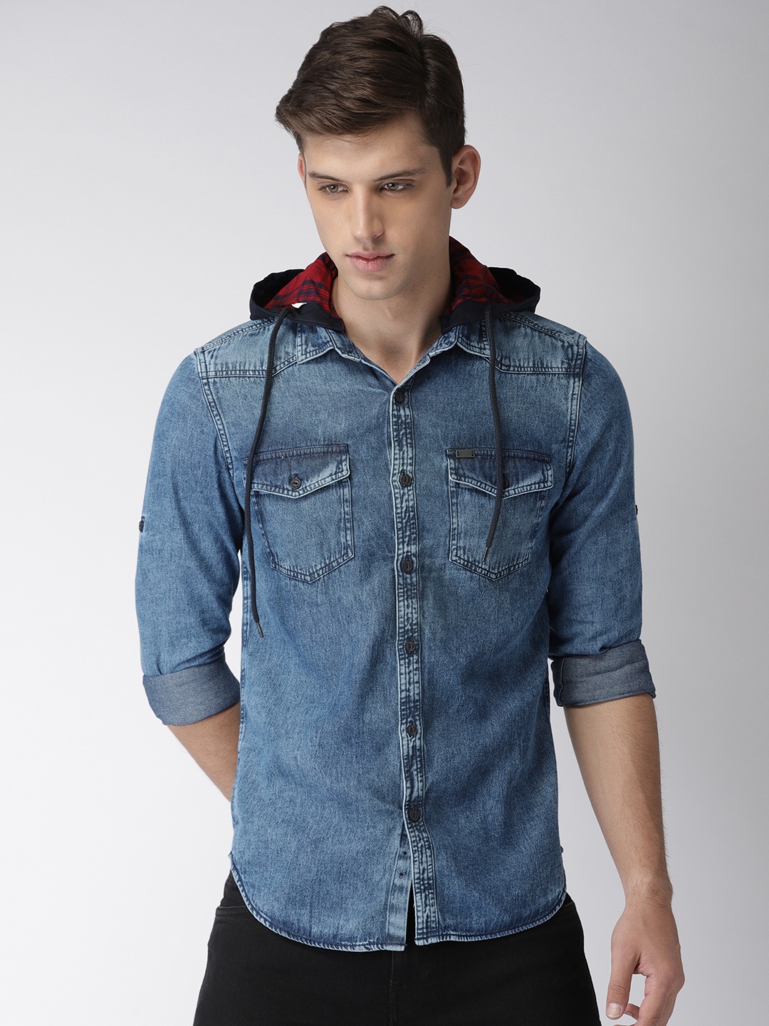 

LOCOMOTIVE Men Blue Slim Fit Faded Denim Casual Shirt