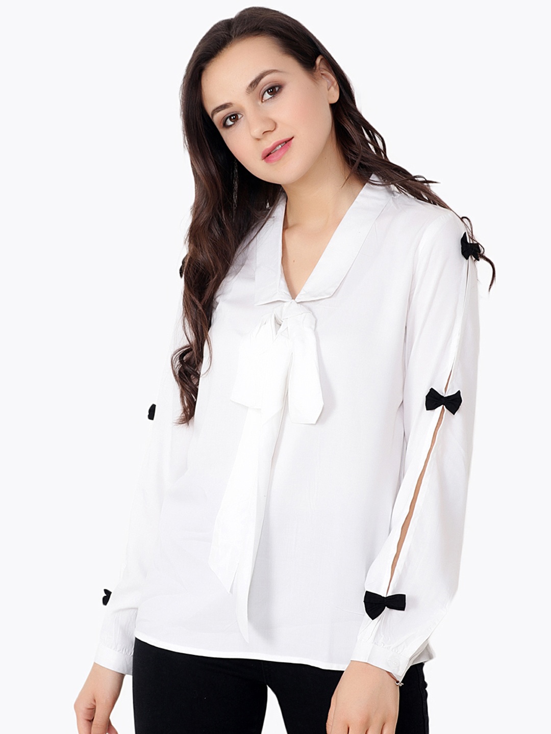 

Cation Women White Solid Shirt Style Top