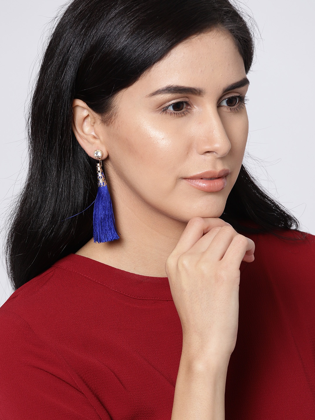 

OOMPH Blue & Gold-Toned Contemporary Tasselled Drop Earrings