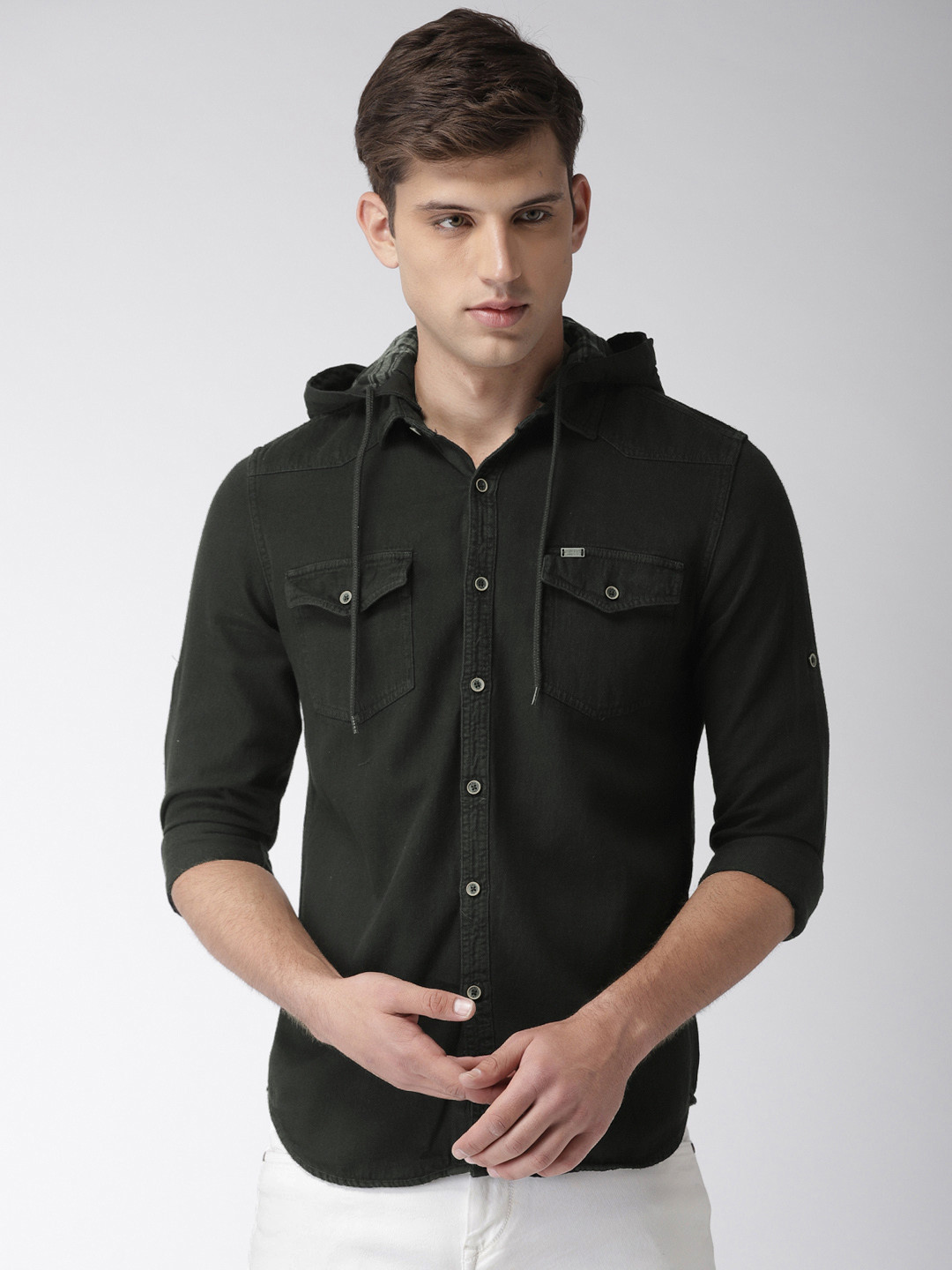 

LOCOMOTIVE Men Black Slim Fit Denim Casual Shirt